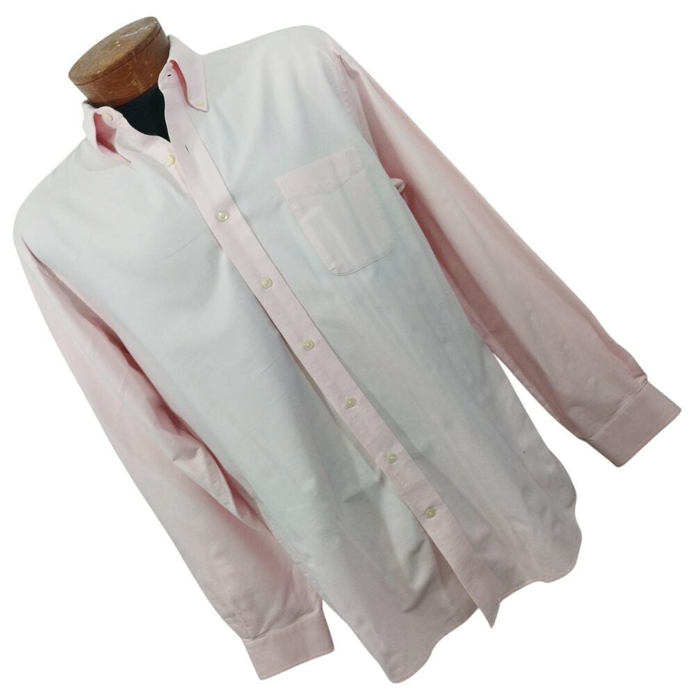 LANDS' END! LUXE PINK BUTTON DOWN, OXFORD CLOTH FINE DRESS SHIRT! SZ 16.5/37 T